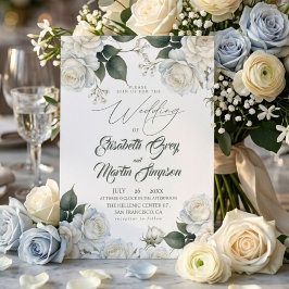 Convite Casamento de Rosas Brancas Sage Moderno Elegante