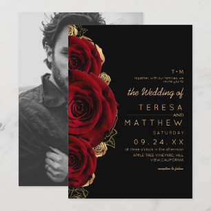 Convite Casamento de Rosas Burgundy Modernas e Mal-humorad
