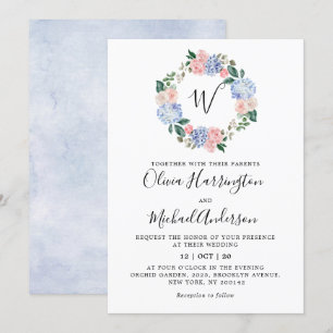 Convite Casamento de rosas cor-de-rosa, azul-Dusty