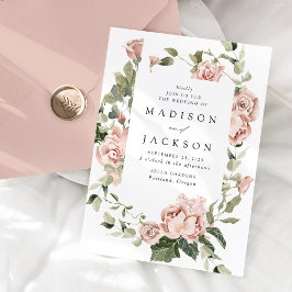 Convite Casamento de Rosas Cor-de-Rosa e Folhagens Elegant