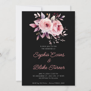 Convite Casamento de Rosas Cor-de-Rosa Modernas e Pretas