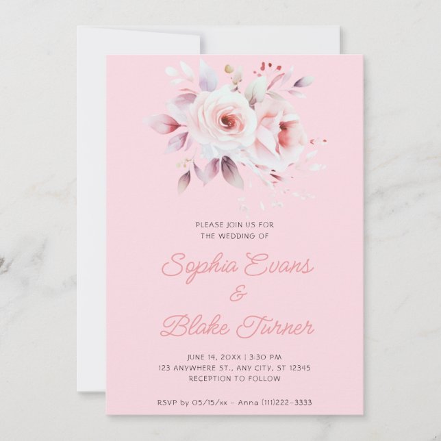 Convite Casamento de Rosas Cor-de-Rosa Moderno Romântico (Frente)