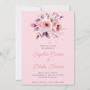 Convite Casamento de Rosas Cor-de-Rosa Moderno Romântico