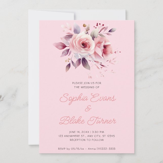 Convite Casamento de Rosas Cor-de-Rosa Moderno Romântico (Frente)