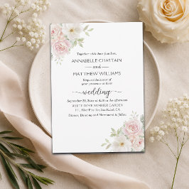 Convite Casamento de Rosas Cor-de-Rosa Suave Elegante 