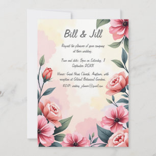 Convite Casamento de Rosas de Aquarela Floral com Blush
