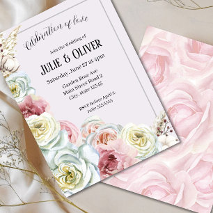 Convite Casamento de rosas de Aquarela Romântica
