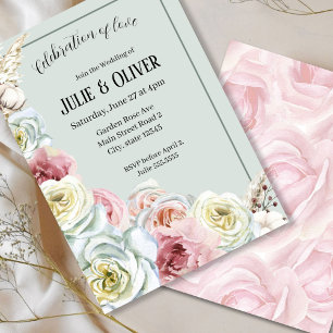 Convite Casamento de rosas de Aquarela Romântica