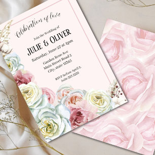 Convite Casamento de rosas de Aquarela Romântica