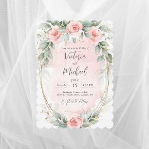 Convite Casamento de Rosas de Aquarela Rosa Elegante