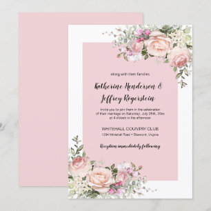 Convite Casamento de Rosas de Cor d'água, Rosa e Creme