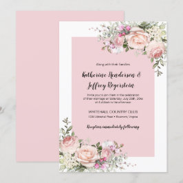 Convite Casamento de Rosas de Cor de Água, Rosa e Creme