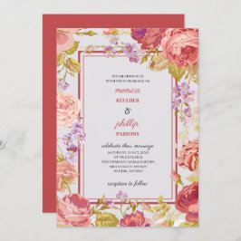 Convite Casamento de Rosas de Couve Vermelha Romântica Ind