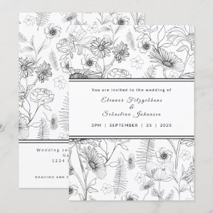 Convite Casamento de rosas de flor de margarida preta e br