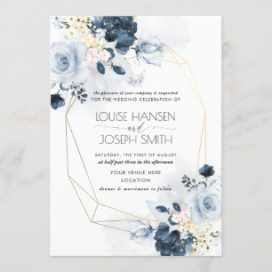 Convite Casamento de Rosas de Jardim Azul com Dusty de Águ