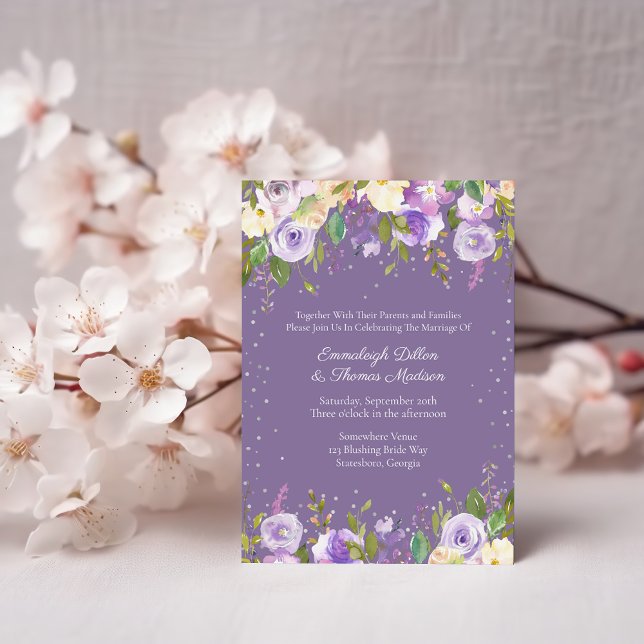 Convite Casamento de Rosas de Paixão Lilac e Lavanda Roxo (Criador carregado)