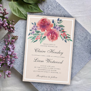 Convite Casamento de Rosas de Peony de Aquarela Elegante