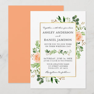 Convite Casamento de Rosas de Pêssego em Aquarela