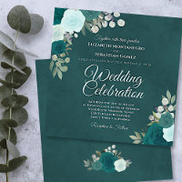 Casamento de Rosas de Téal Elegante Turquesa Aqua
