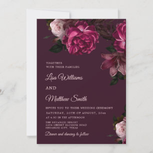 Convite Casamento de Rosas Desenhadas à Mão Dark Romantic