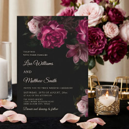 Convite Casamento de Rosas Desenhadas à Mão Dark Romantic