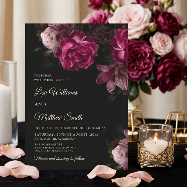 Convite Casamento de Rosas Desenhadas à Mão Dark Romantic (Criador carregado)