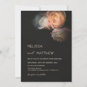 Convite Casamento de Rosas Douradas Bege Rosadas Sombrio