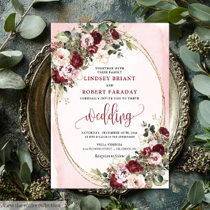 Convite Casamento de Rosas Douradas e Blush Marsala Boho R