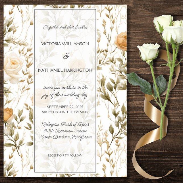 Convite Casamento de Rosas Douradas e Marfim Antigo  (Criador carregado)