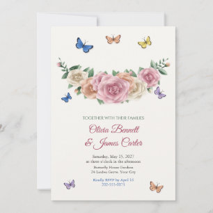 Convite Casamento de Rosas e Borboletas do Jardim Pintadas