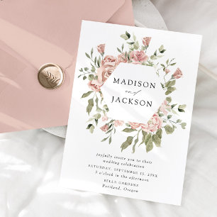 Convite Casamento de Rosas e Folhagens Elegantes Bege