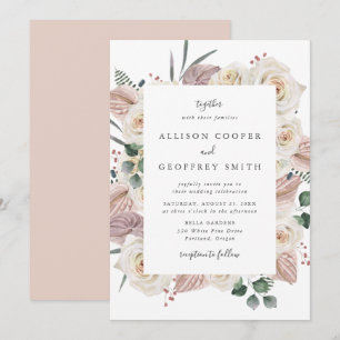 Convite Casamento de Rosas e Orquídeas em Aquarela