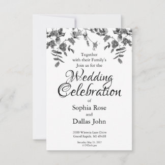 Convite Casamento de rosas em aquarela preta moderna