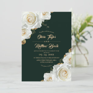 Convite Casamento de Rosas Esmeralda Verde e Brancas