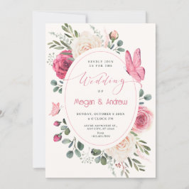 Convite Casamento de Rosas Florais, branco-rosa,