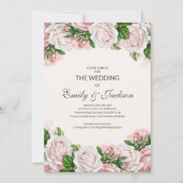 Convite Casamento de Rosas Florais Cor-de-Rosa Elegante