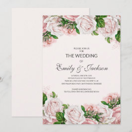 Convite Casamento de Rosas Florais Cor-de-Rosa Elegante