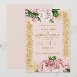 Convite Casamento de Rosas Florais Cor-de-Rosa Elegantes c