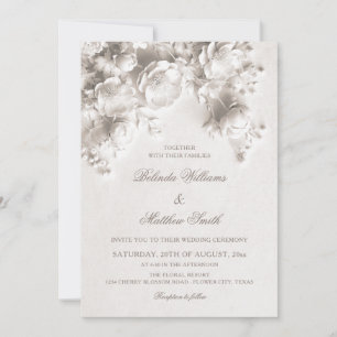 Convite Casamento de Rosas Florais Esculpidas Brancas 3D 