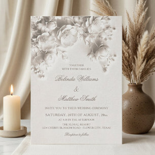 Convite Casamento de Rosas Florais Esculpidas Brancas 3D