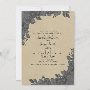 Convite Casamento de Rosas Florais Preto Escuro Vintage & 