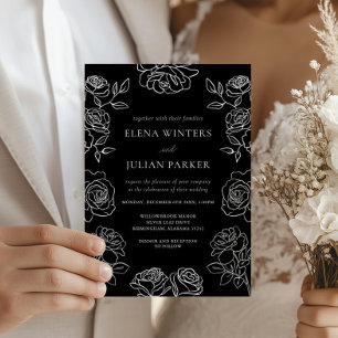 Convite Casamento de Rosas Francesas Pretas e Brancas Prem
