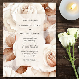 Convite Casamento de Rosas Marfim e Ferrugem Elegantes