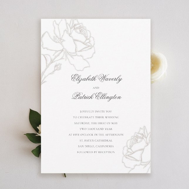Convite Casamento de rosas Mínimos Mínimos de Marcha Negra (formal traditional wedding invitation rich ivory roses black tie modern classic elegant minimalist)