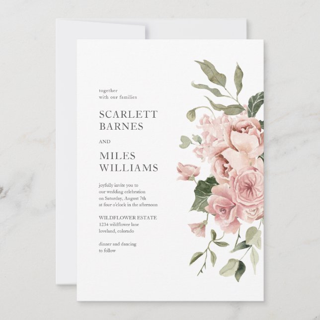Convite Casamento de Rosas Modernas Românticas (Frente)