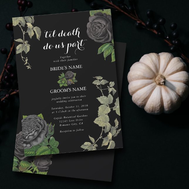 Convite Casamento de Rosas Negras do Halloween (Gothic Halloween Black Roses Wedding Invitation)