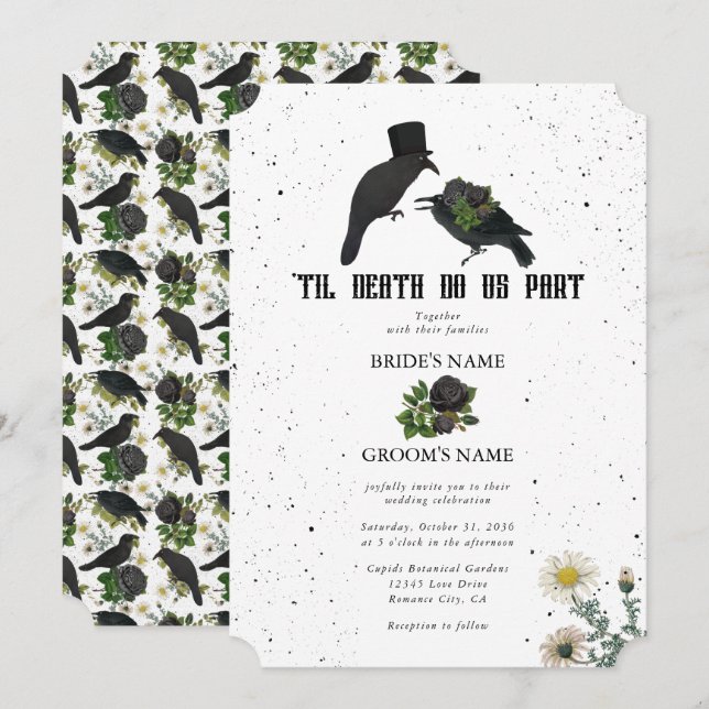 Convite Casamento de Rosas Negras do Halloween (Frente/Verso)