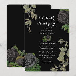 Convite Casamento de Rosas Pretas de Halloween Gótico