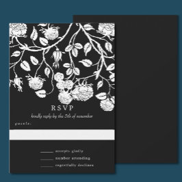 Convite Casamento de Rosas Pretas e Brancas Elegantes