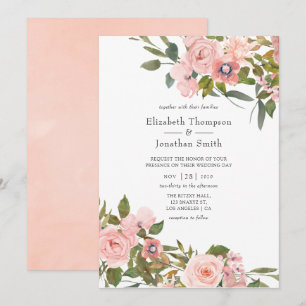 Convite Casamento de Rosas Rosa Bege e Dourado Rosa em Aqu